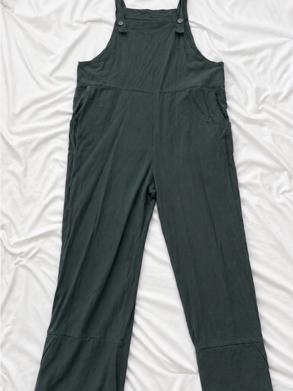 Women's Dark Green Wide-Leg Overall Jumpsuit
